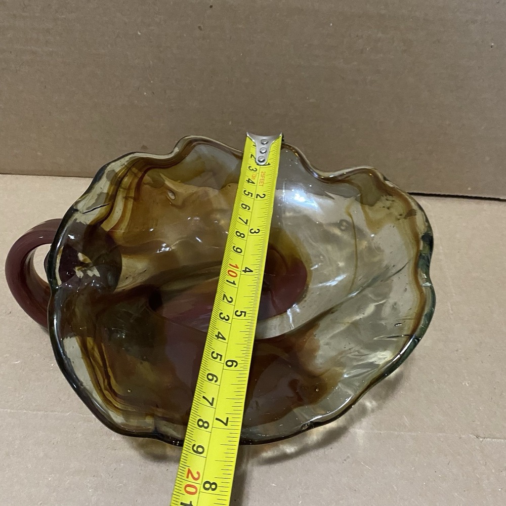 Vintage‎ Murano Style Swirl Sculptured Art Amber Brown Glass Glass Candy Dish - Picture 6 of 11